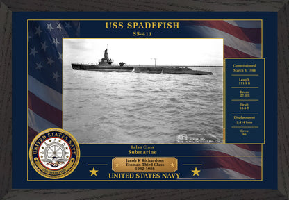 USS Spadefish SS-411 Framed Patriotic Photo