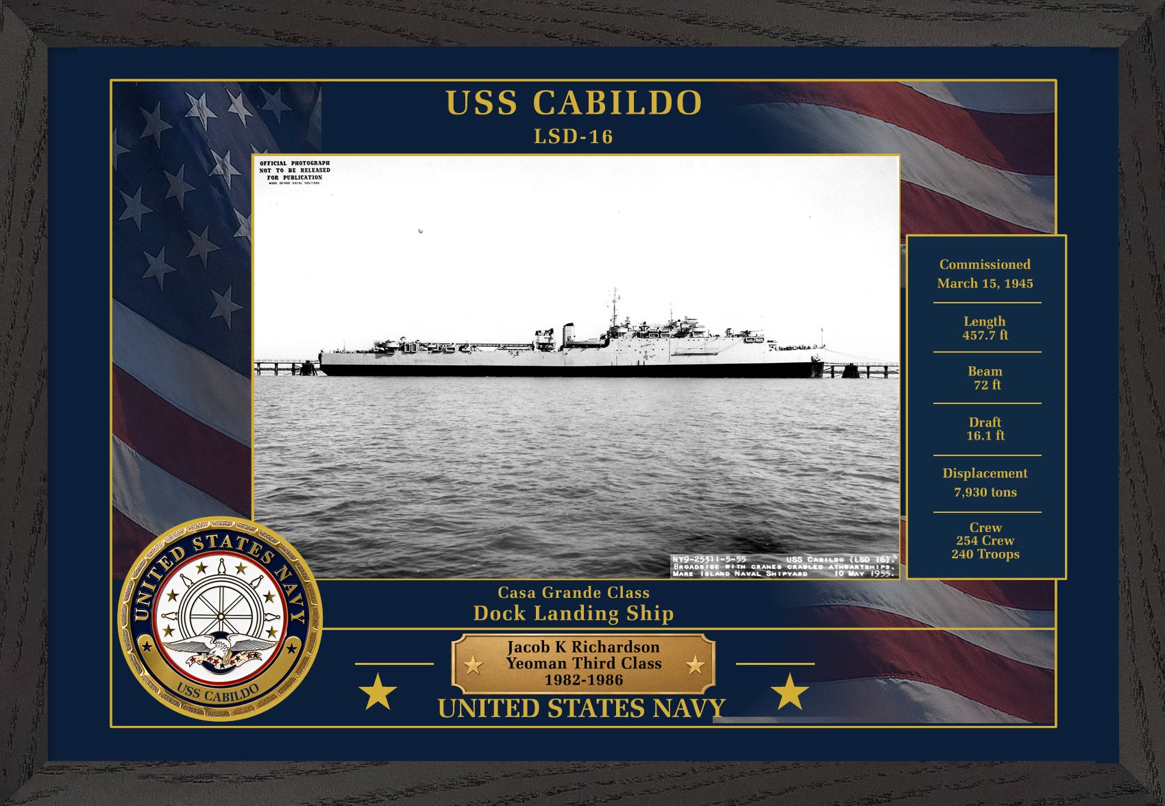 USS Cabildo LSD-16 Framed Patriotic Photo