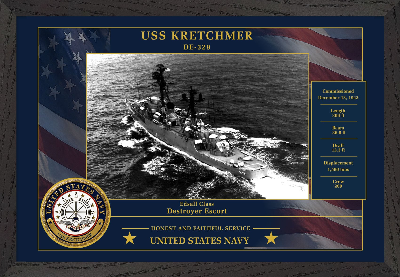 USS Kretchmer DE-329 Framed Patriotic Photo
