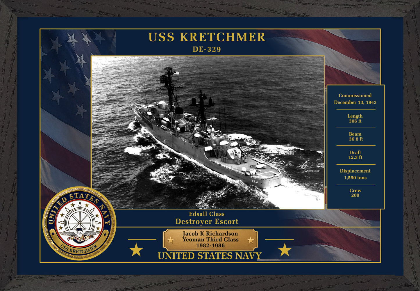 USS Kretchmer DE-329 Framed Patriotic Photo