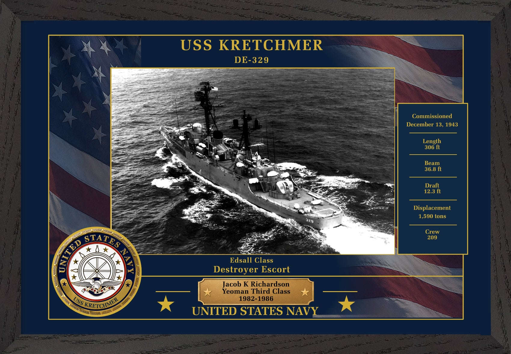 USS Kretchmer DE-329 Framed Patriotic Photo