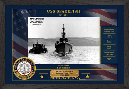 USS Spadefish SS-411 Framed Patriotic Photo