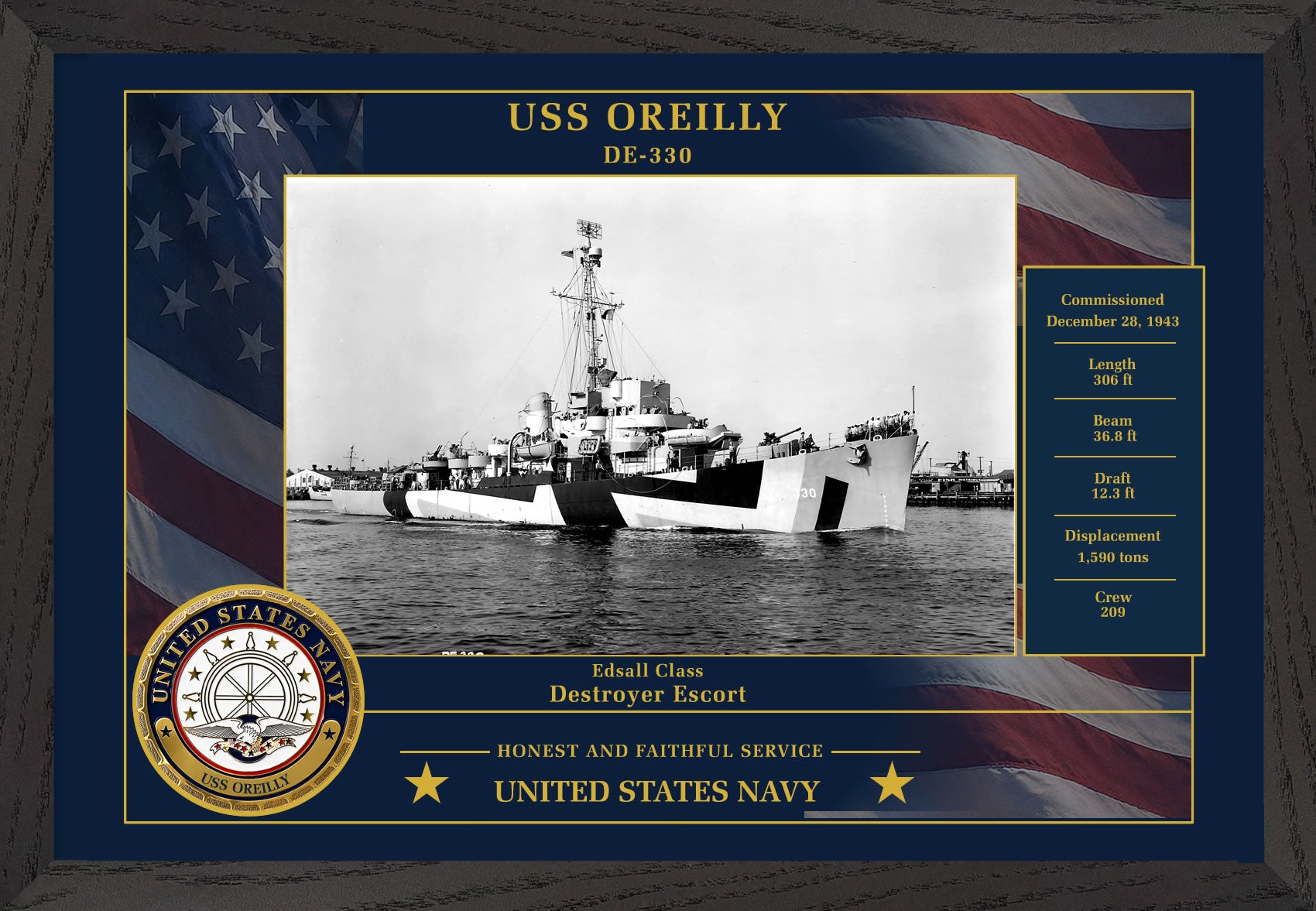 USS Oreilly DE-330 Framed Patriotic Photo