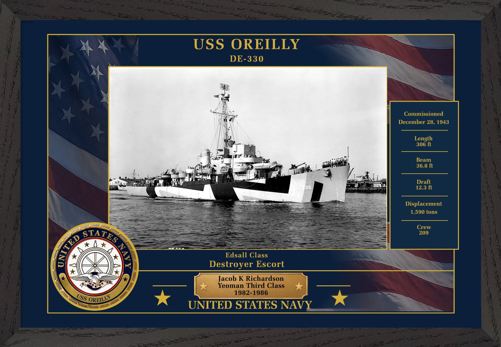 USS Oreilly DE-330 Framed Patriotic Photo