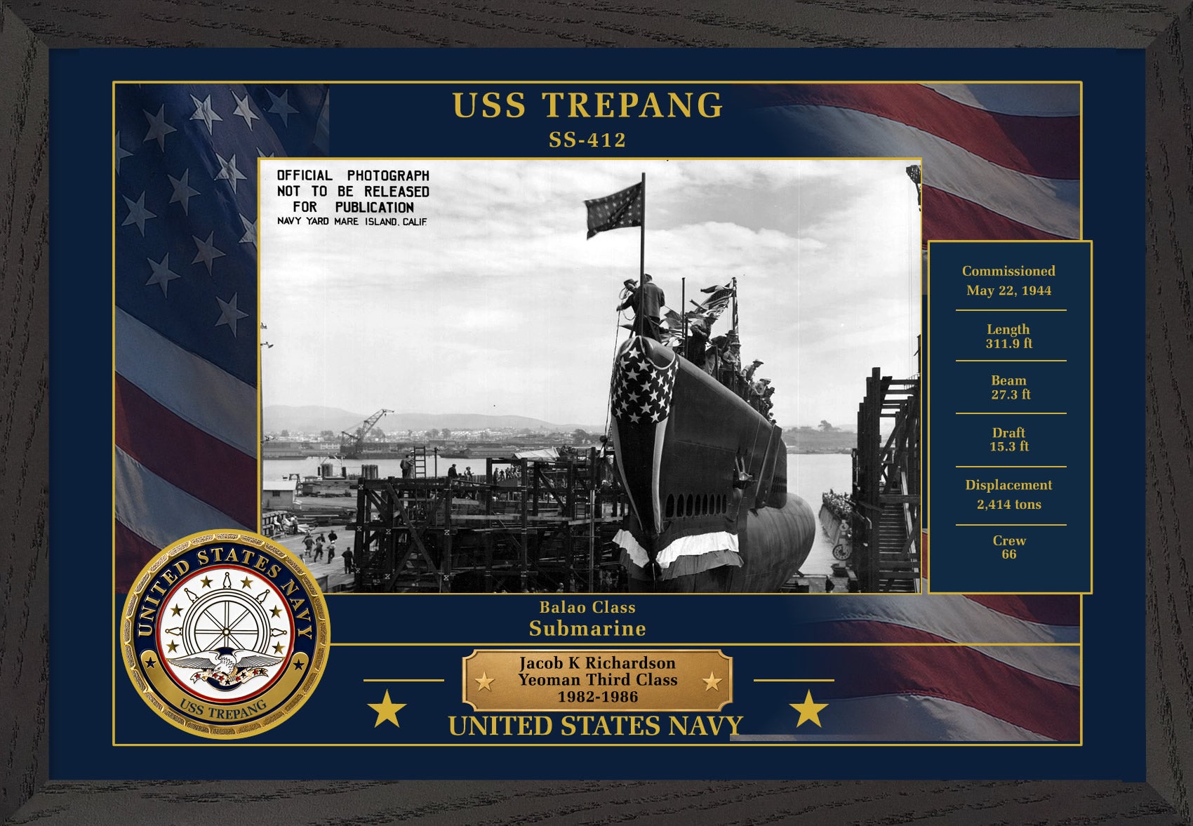 USS Trepang SS-412 Framed Patriotic Photo