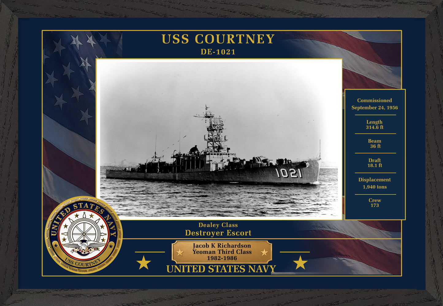 USS Courtney DE-1021 Framed Patriotic Photo