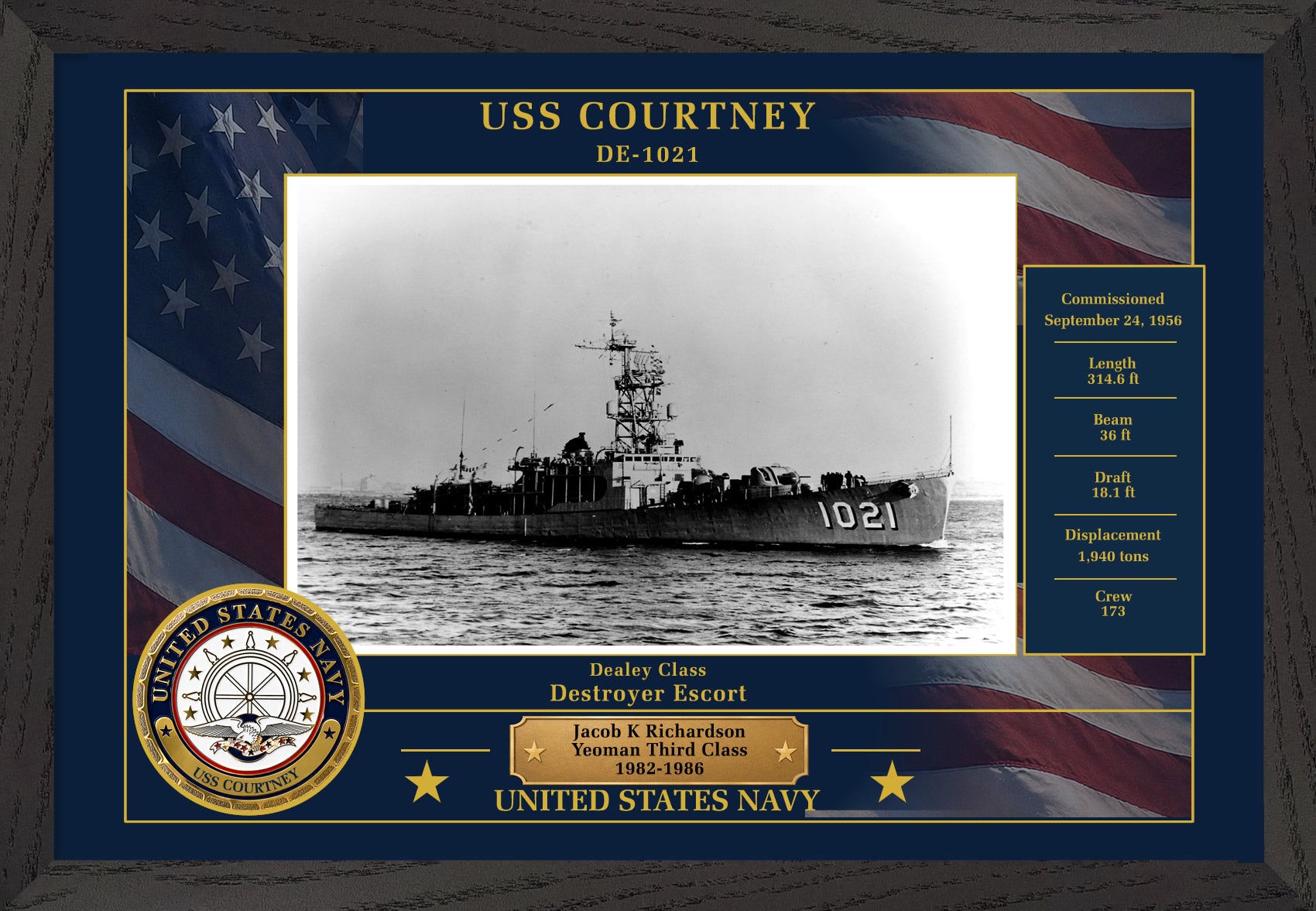 USS Courtney DE-1021 Framed Patriotic Photo
