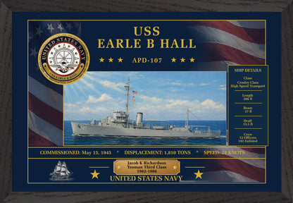 USS Earle B Hall APD-107 Framed Patriotic Art