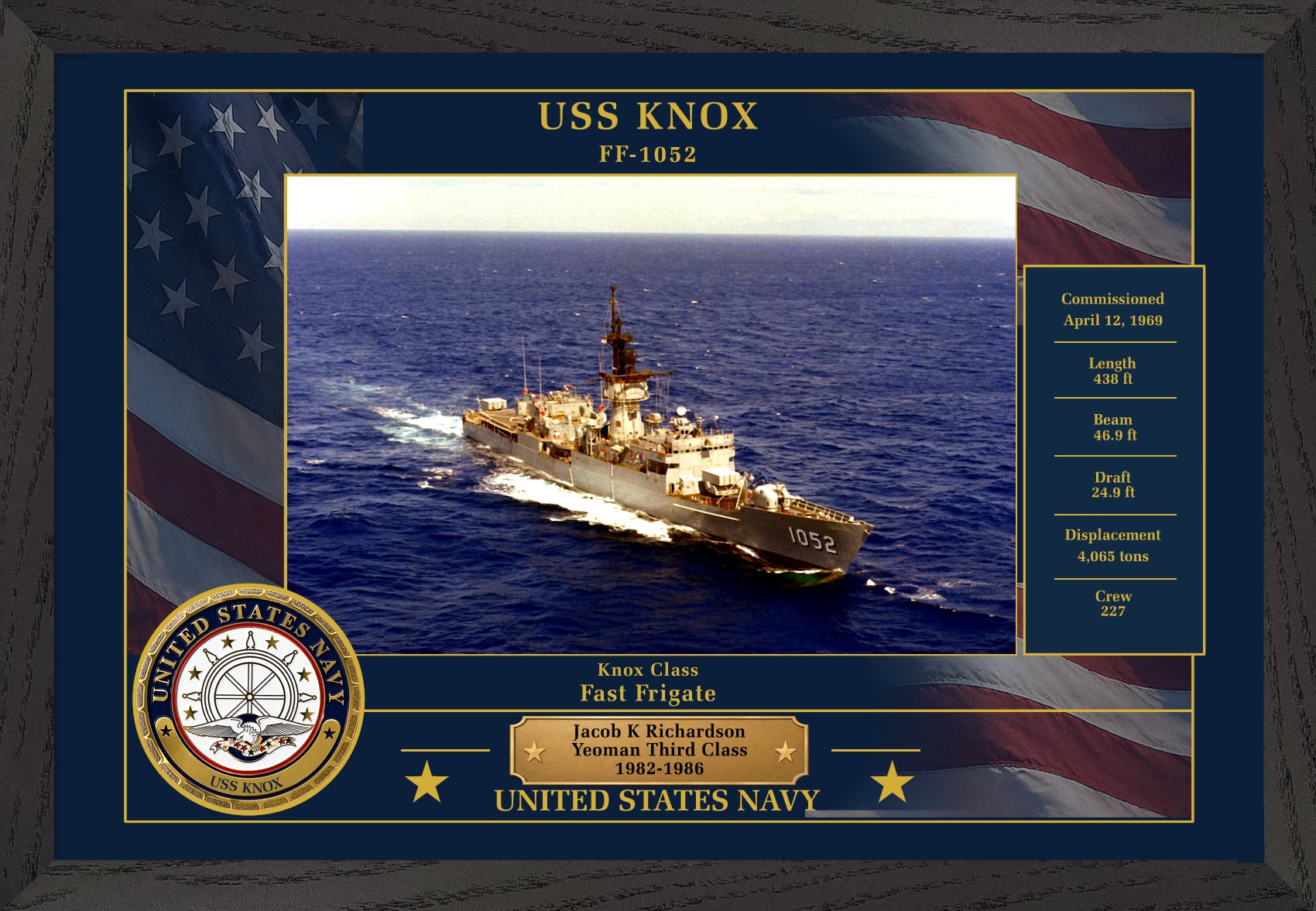 USS Knox FF-1052 Framed Patriotic Photo