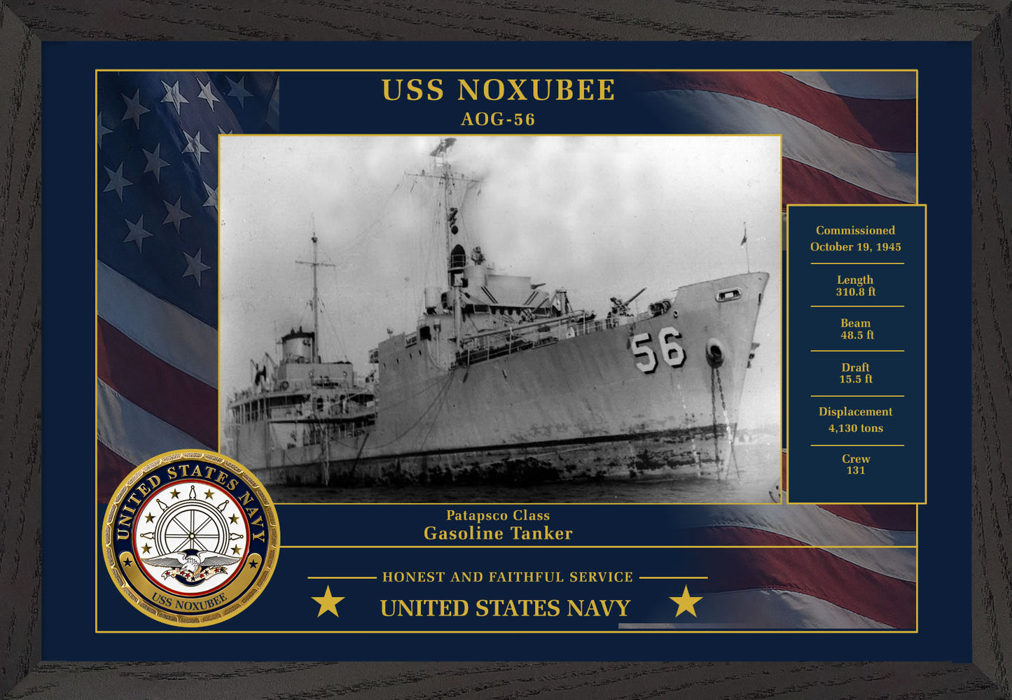 USS Noxubee AOG-56 Framed Patriotic Photo