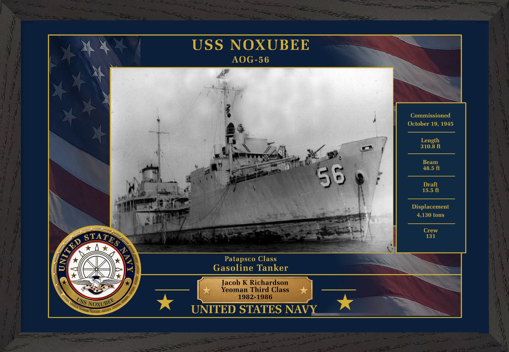 USS Noxubee AOG-56 Framed Patriotic Photo