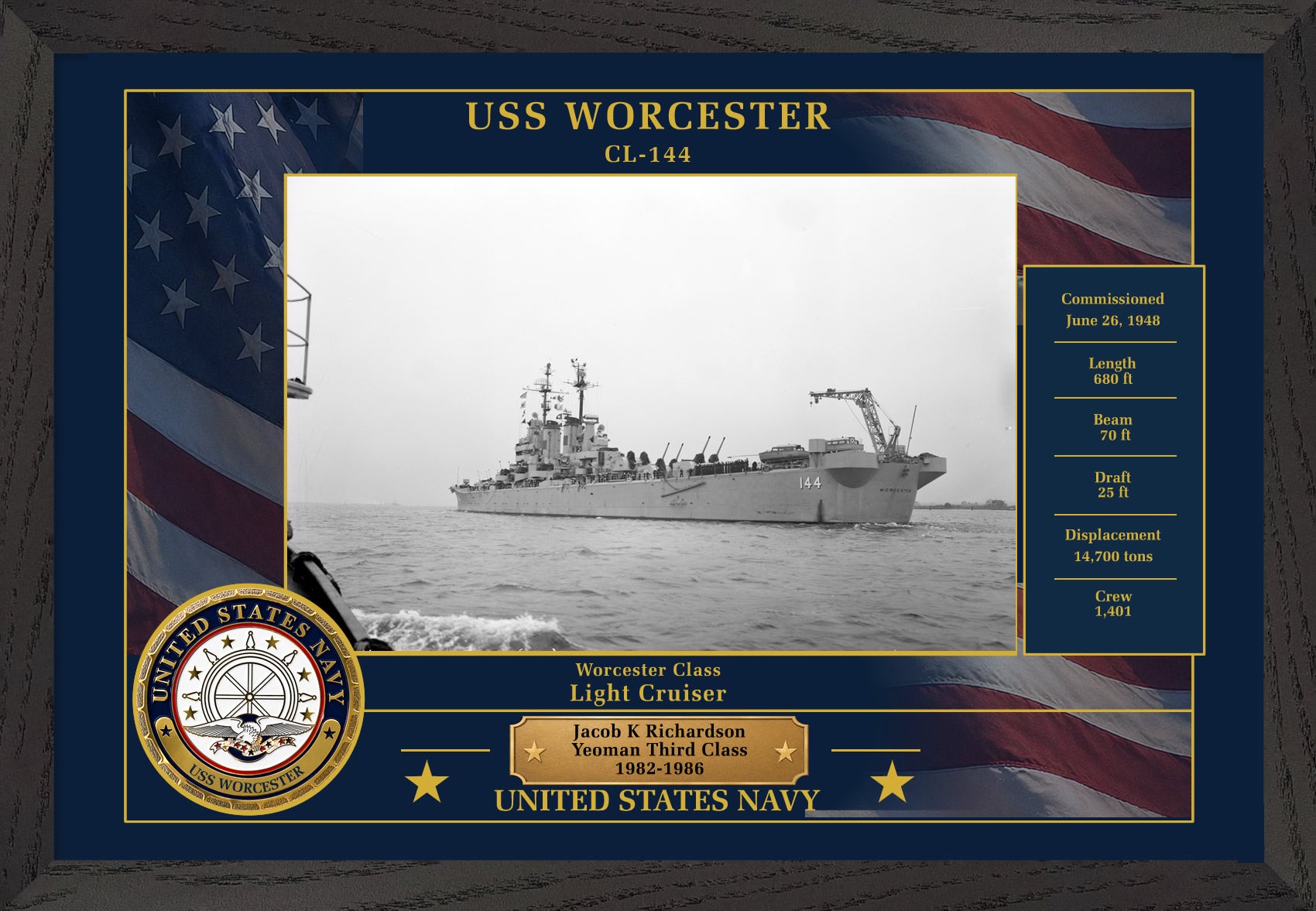 USS Worcester CL-144 Framed Patriotic Photo