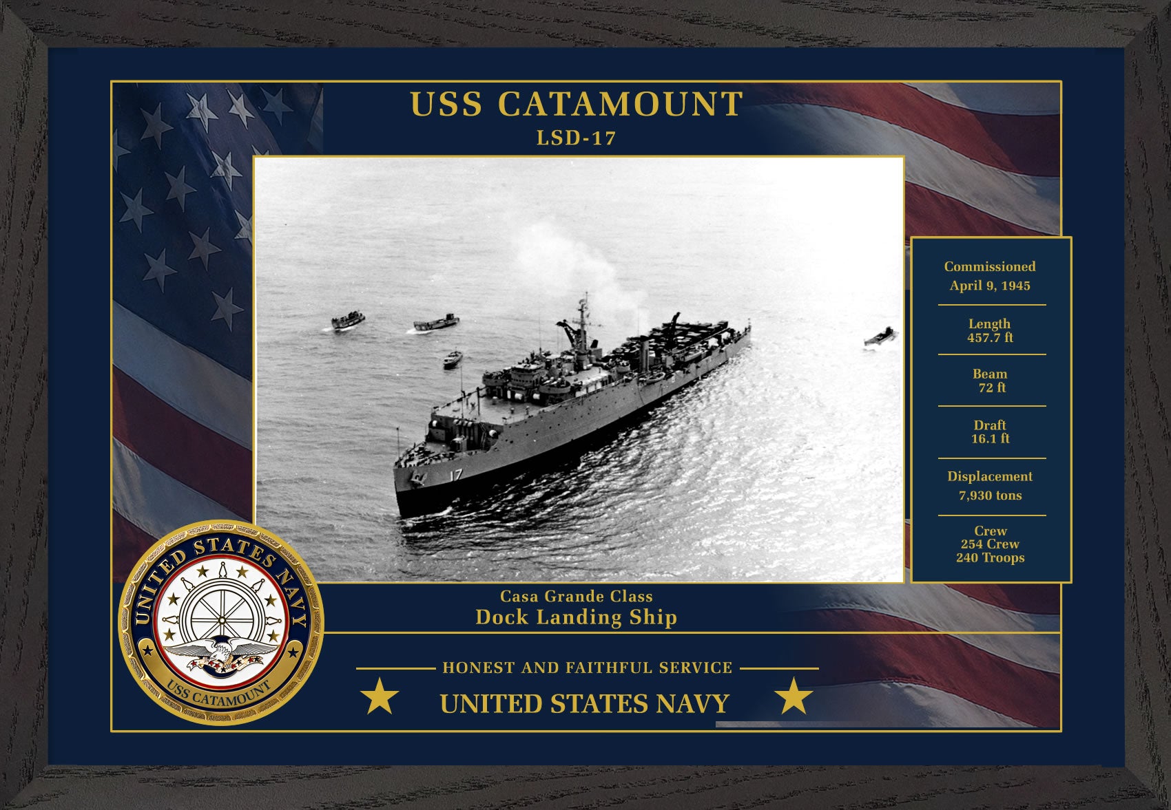 USS Catamount LSD-17 Framed Patriotic Photo