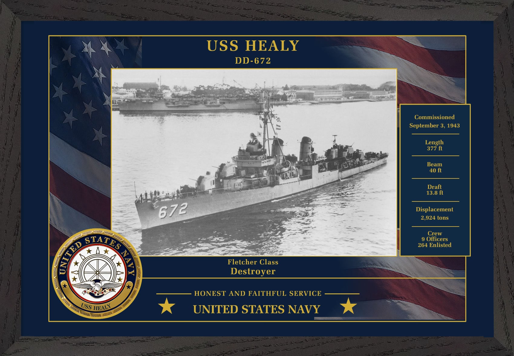 USS Healy DD-672 Framed Patriotic Photo