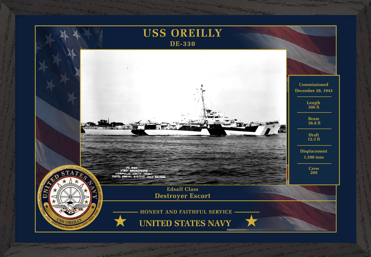 USS Oreilly DE-330 Framed Patriotic Photo