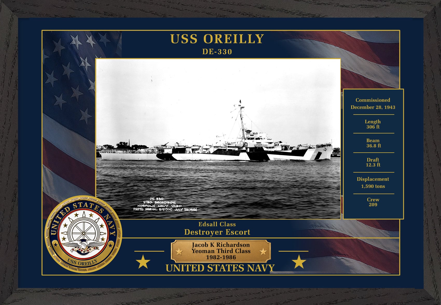 USS Oreilly DE-330 Framed Patriotic Photo
