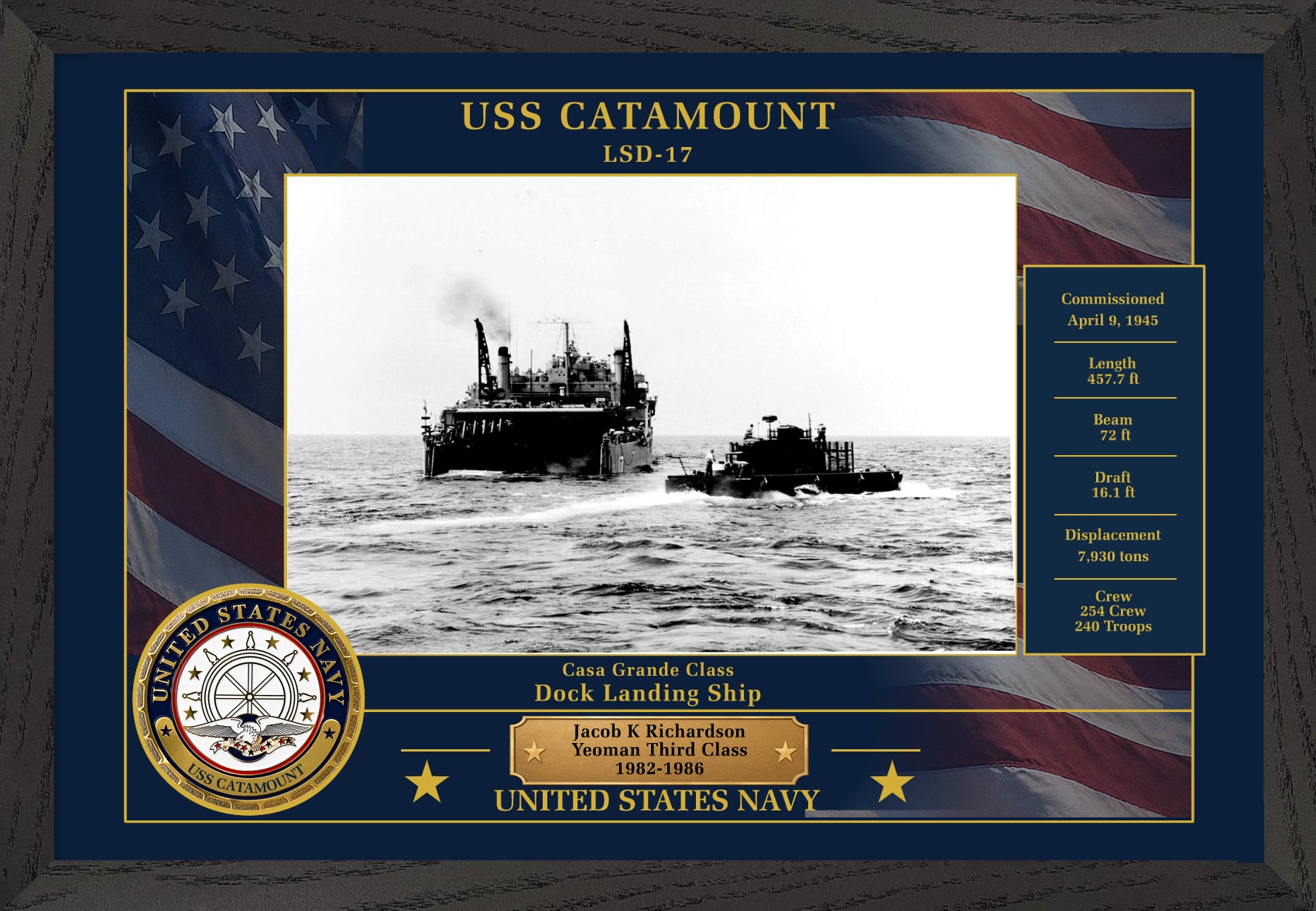USS Catamount LSD-17 Framed Patriotic Photo