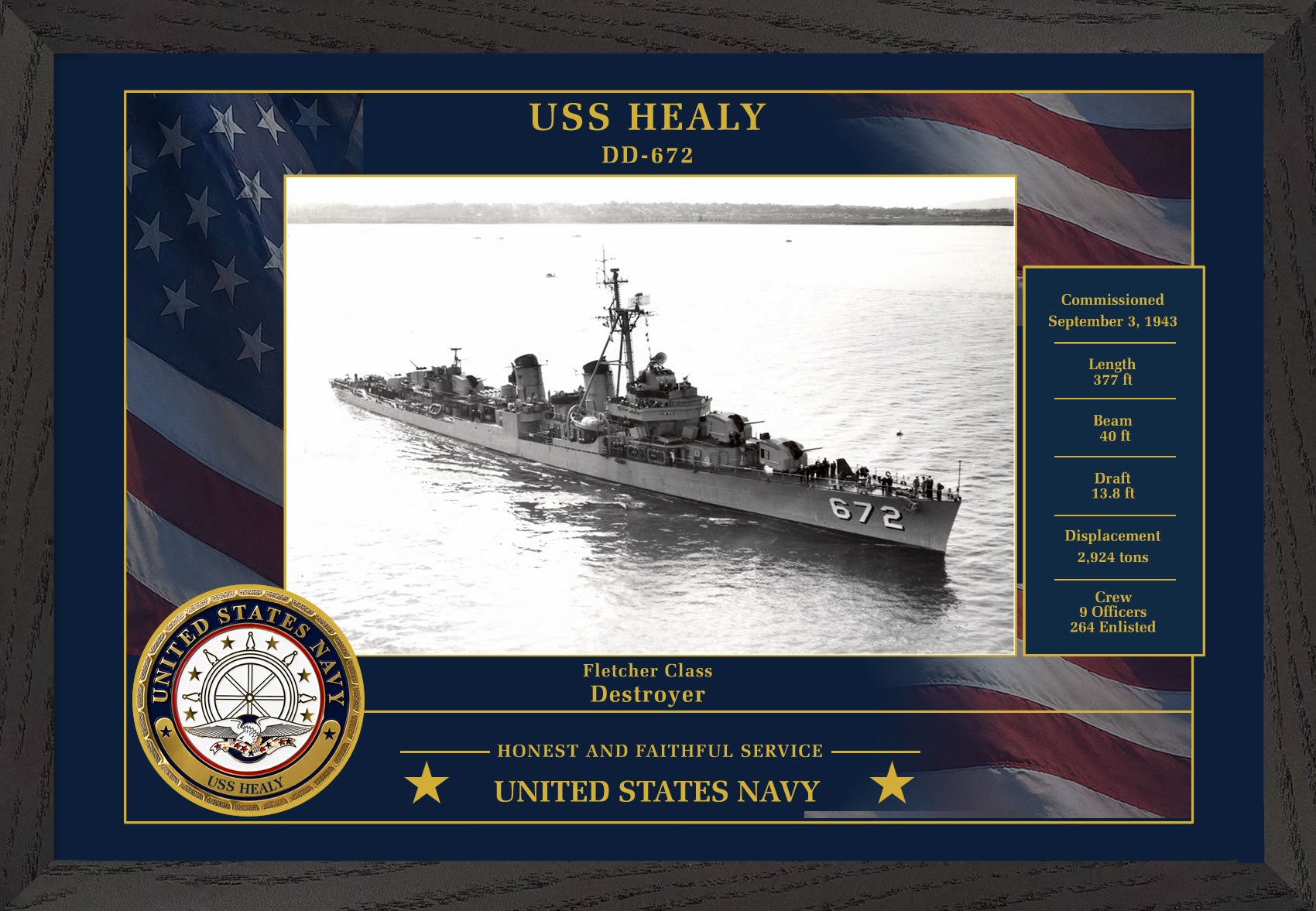 USS Healy DD-672 Framed Patriotic Photo