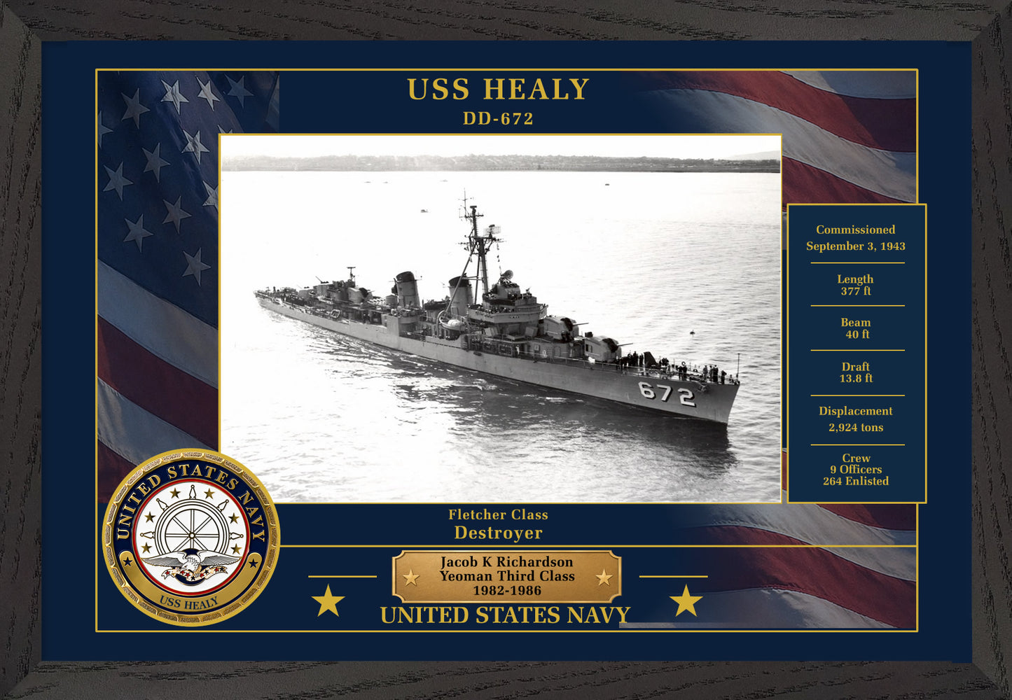 USS Healy DD-672 Framed Patriotic Photo