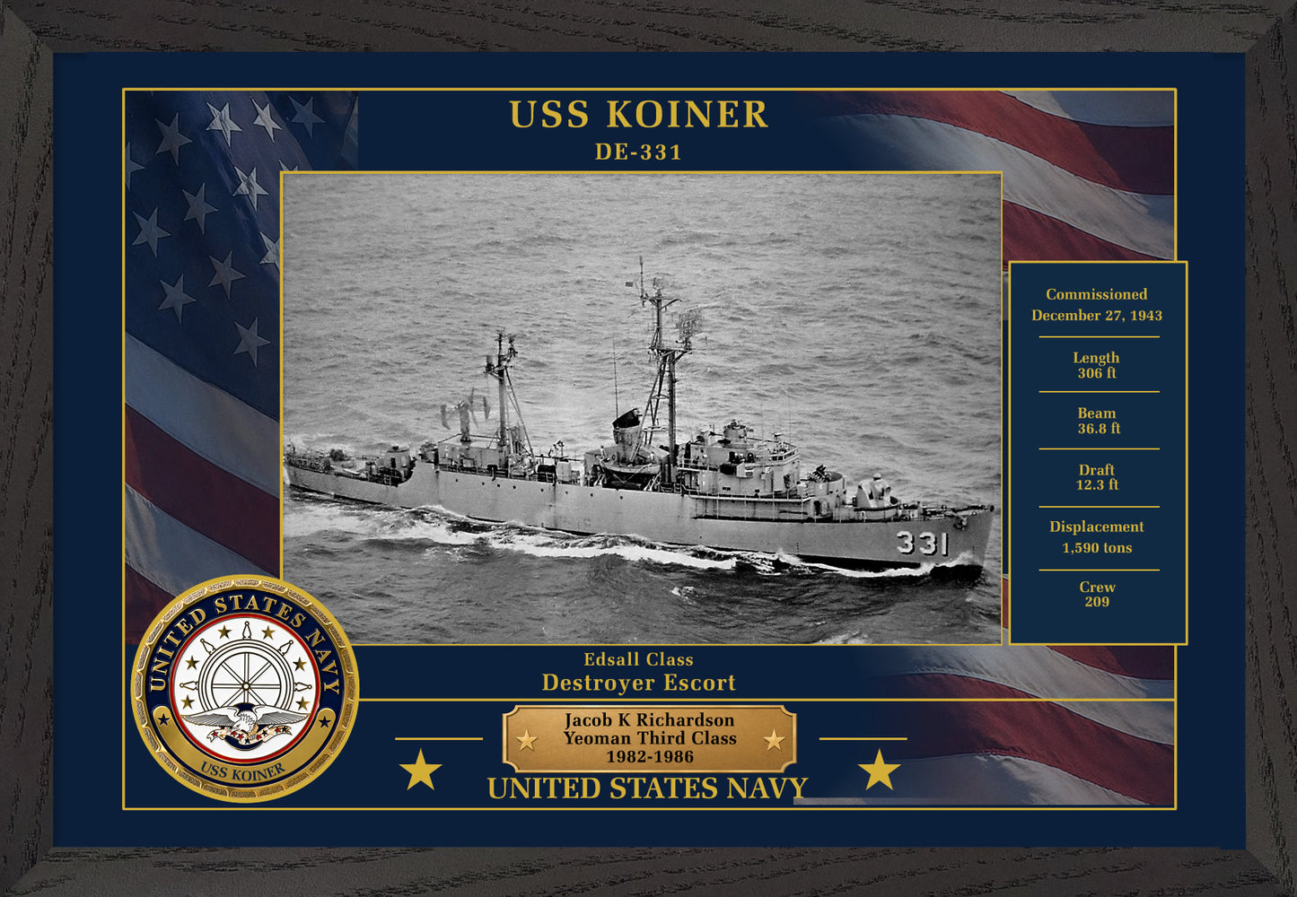 USS Koiner DE-331 Framed Patriotic Photo