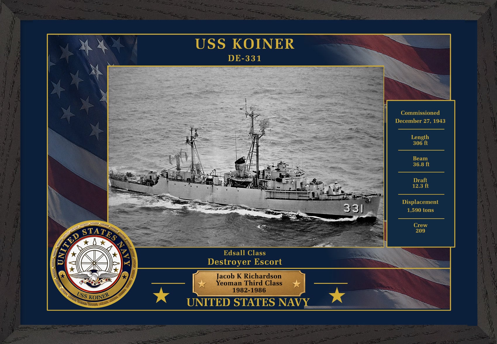 USS Koiner DE-331 Framed Patriotic Photo