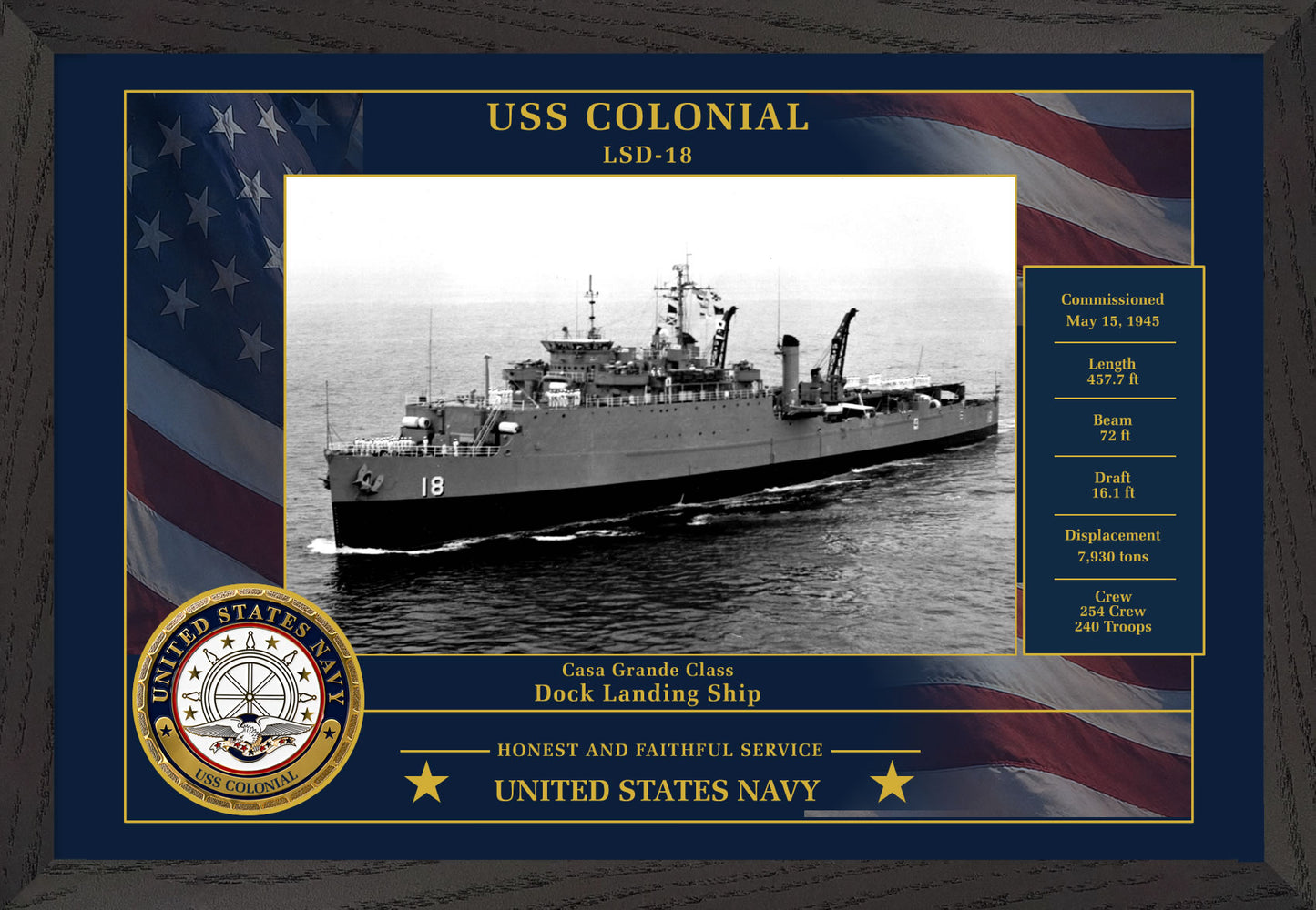 USS Colonial LSD-18 Framed Patriotic Photo