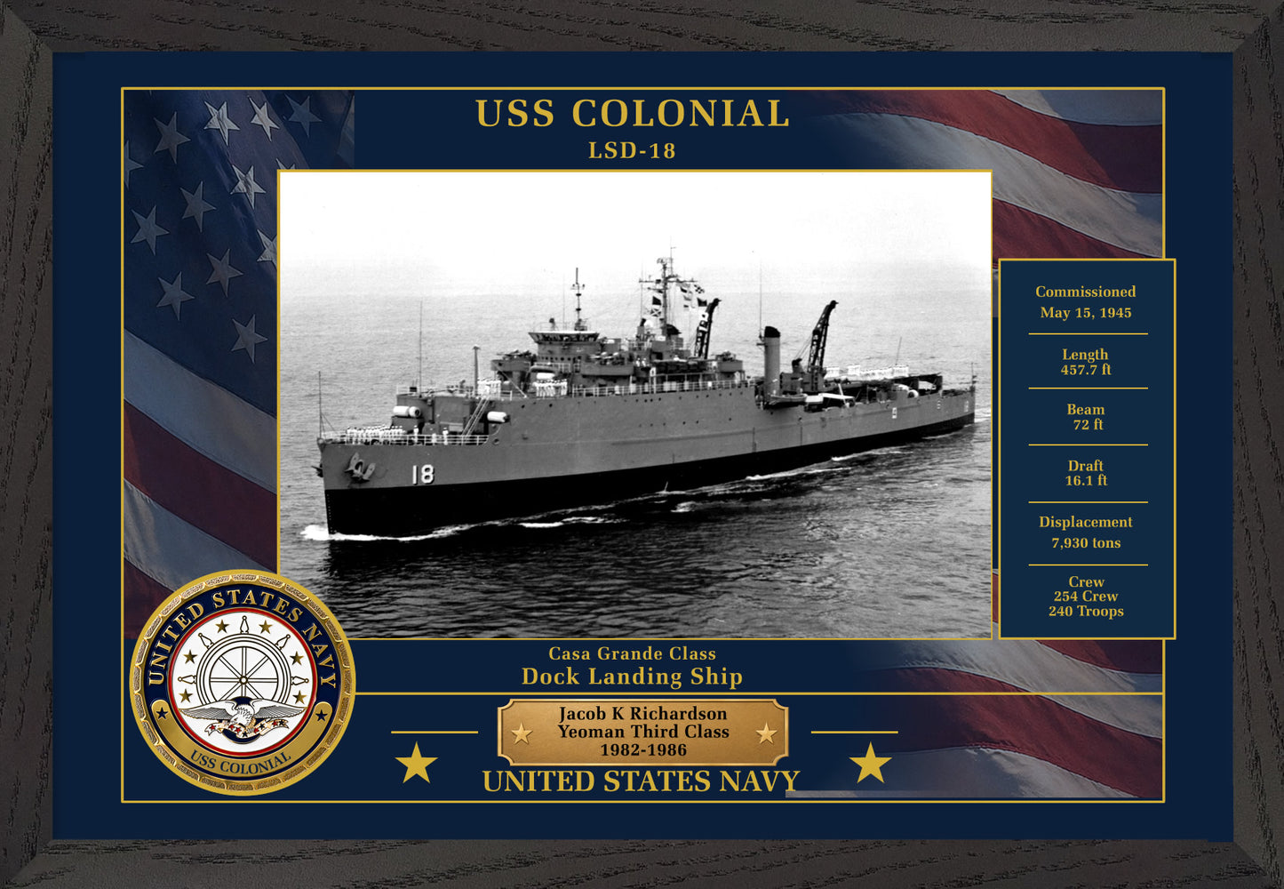 USS Colonial LSD-18 Framed Patriotic Photo
