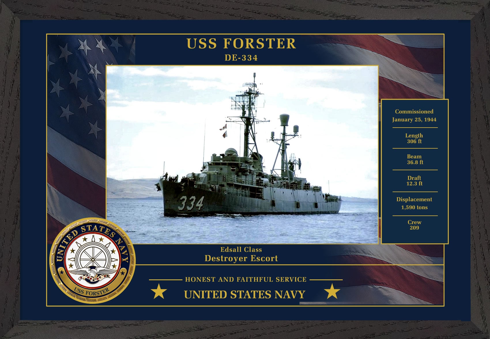 USS Forster DE-334 Framed Patriotic Photo