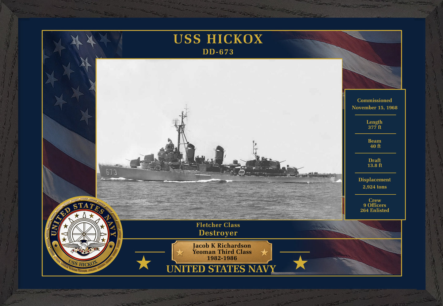 USS Hickox DD-673 Framed Patriotic Photo