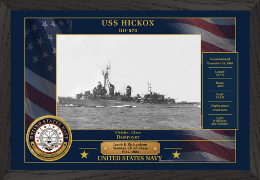 USS Hickox DD-673 Framed Patriotic Photo