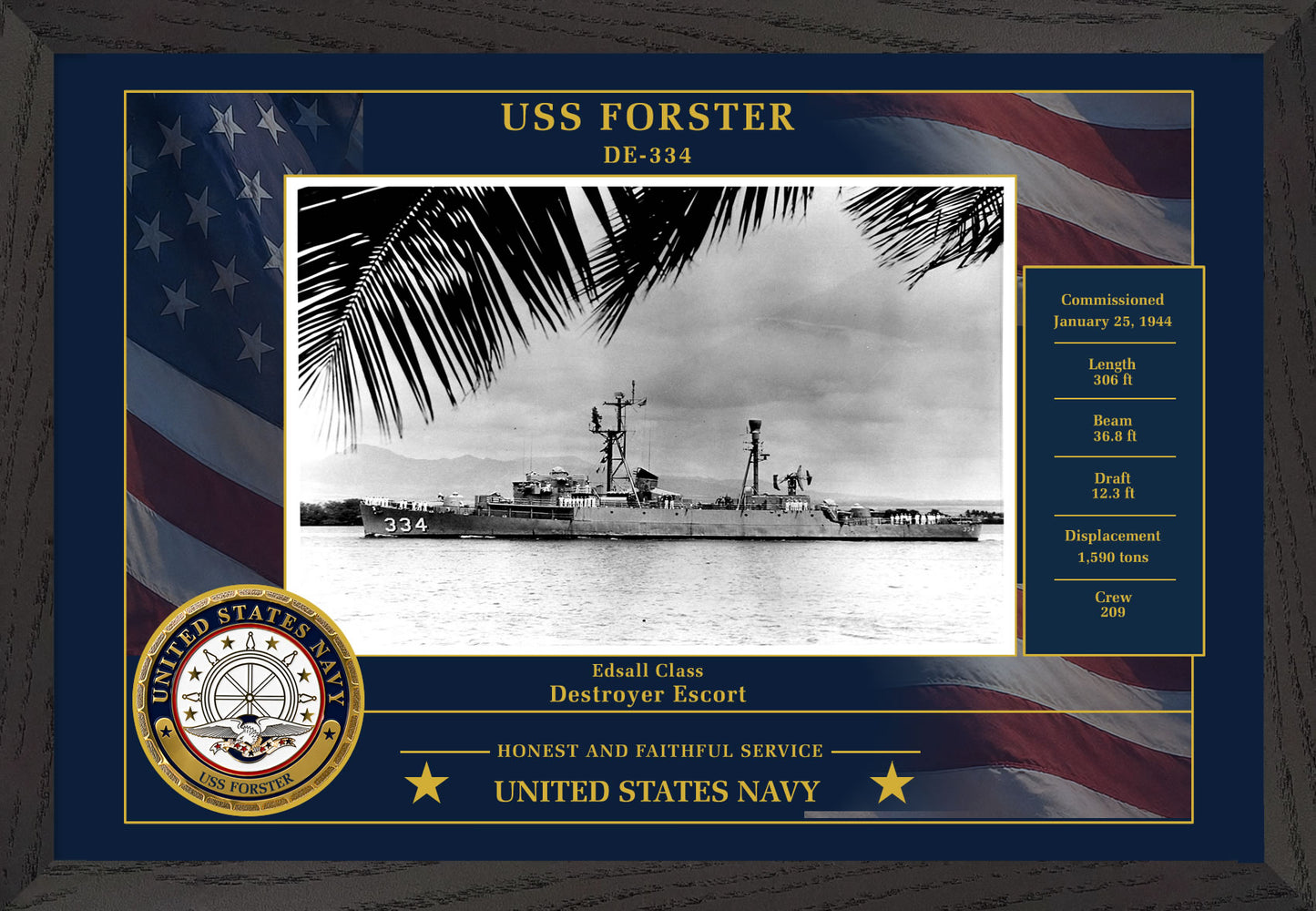 USS Forster DE-334 Framed Patriotic Photo