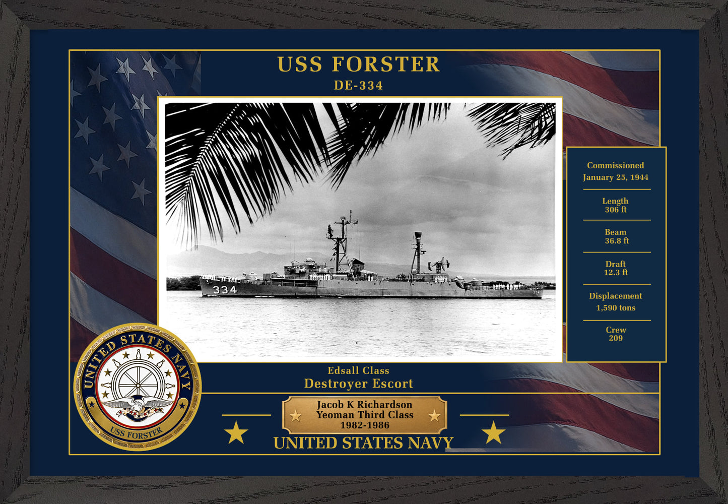 USS Forster DE-334 Framed Patriotic Photo