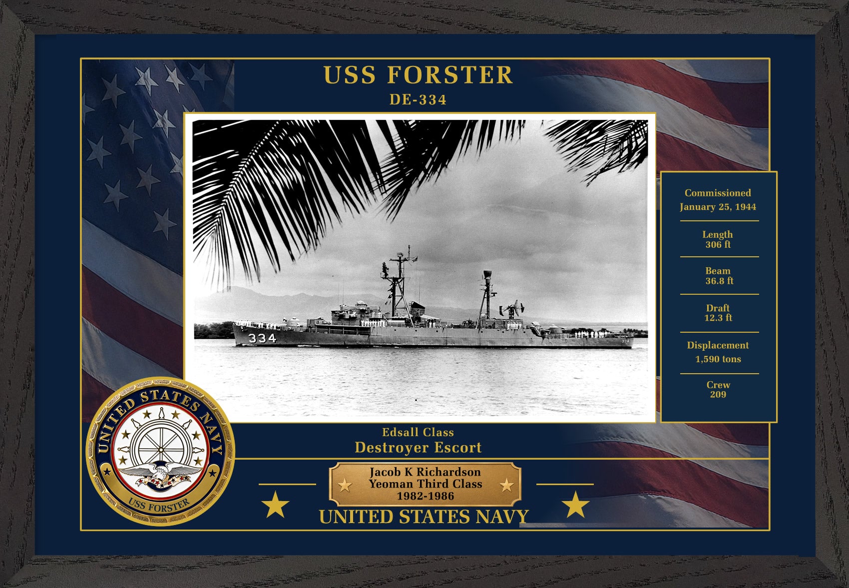 USS Forster DE-334 Framed Patriotic Photo