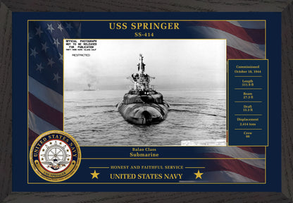 USS Springer SS-414 Framed Patriotic Photo
