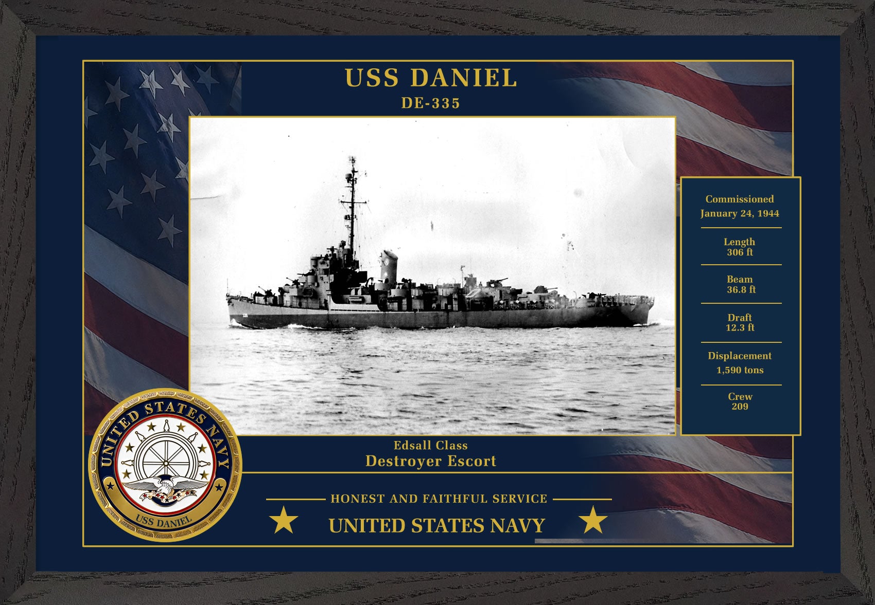 USS Daniel DE-335 Framed Patriotic Photo