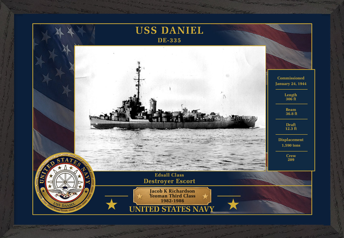 USS Daniel DE-335 Framed Patriotic Photo