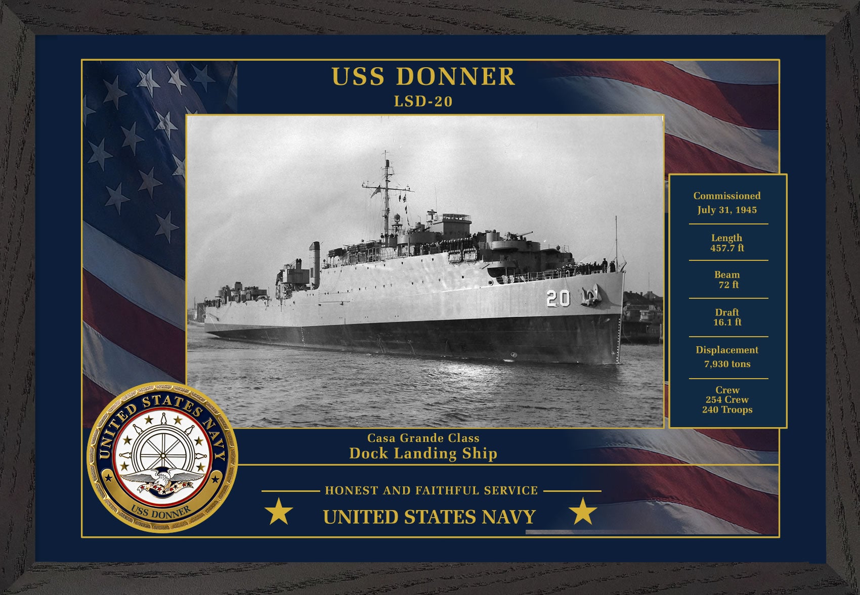 USS Donner LSD-20 Framed Patriotic Photo
