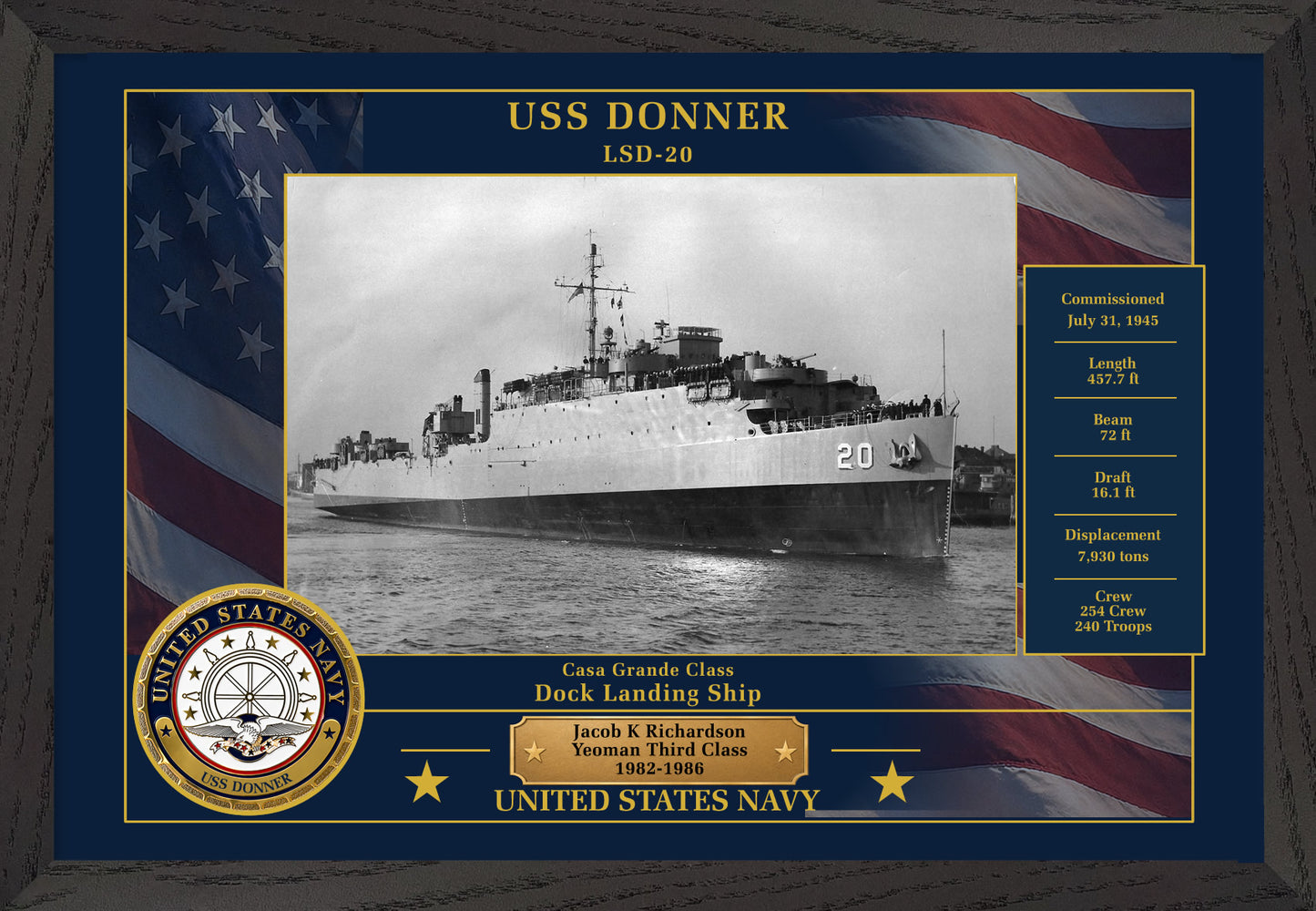 USS Donner LSD-20 Framed Patriotic Photo