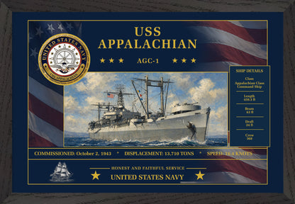 USS Appalachian AGC-1 Framed Patriotic Art
