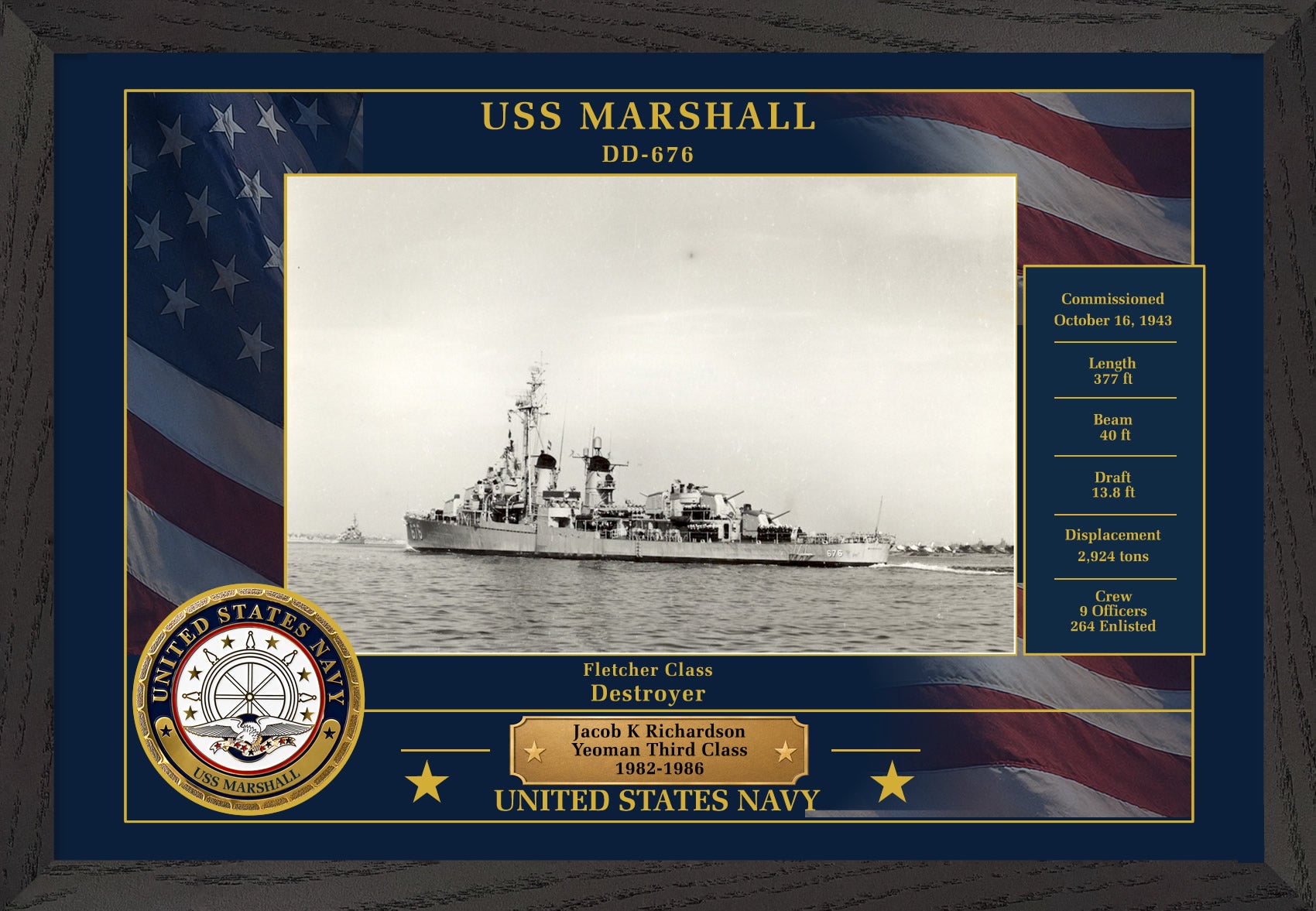 USS Marshall DD-676 Framed Patriotic Photo