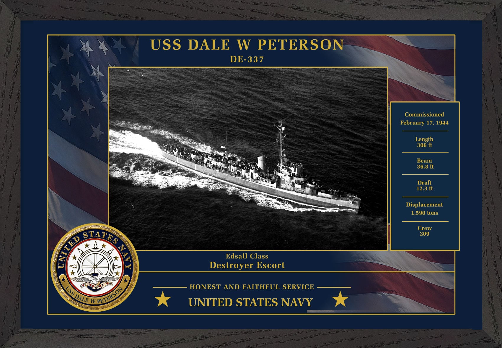 USS Dale W Peterson DE-337 Framed Patriotic Photo