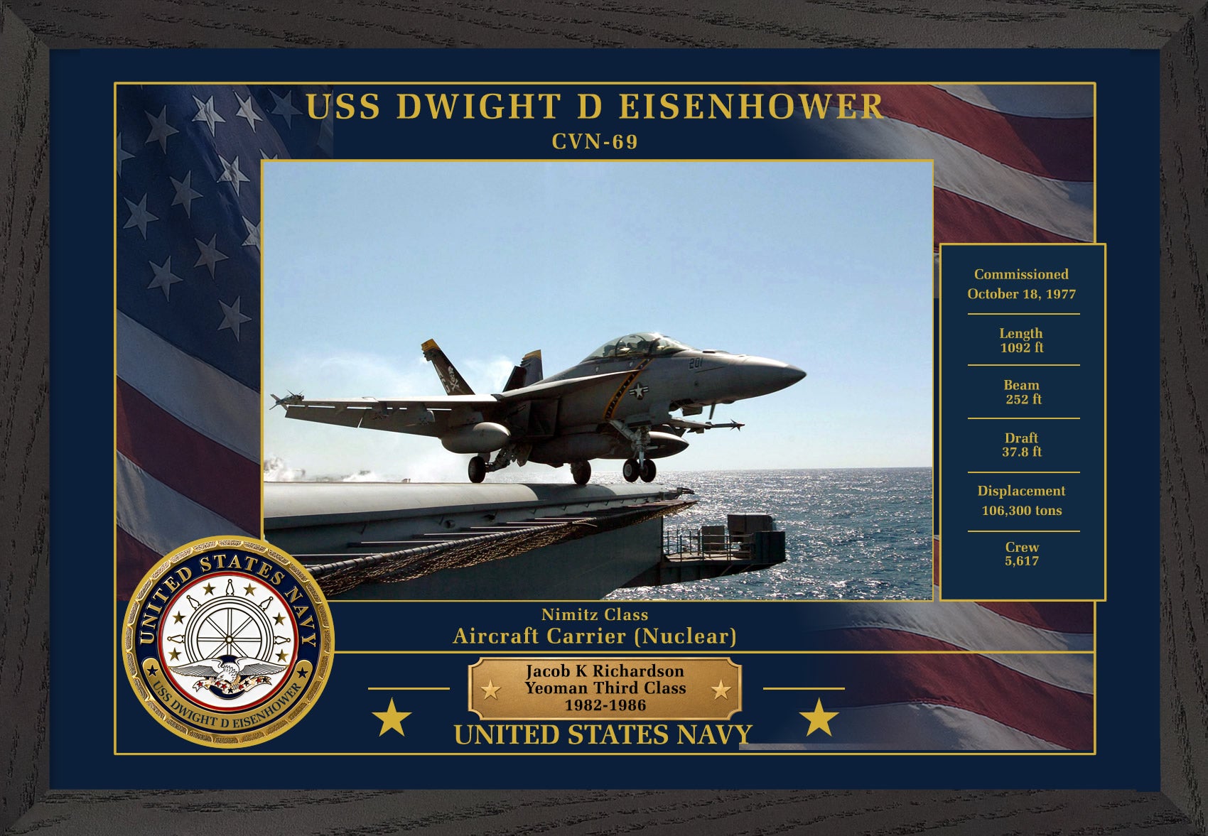 USS Dwight D Eisenhower CVN-69 Framed Patriotic Photo