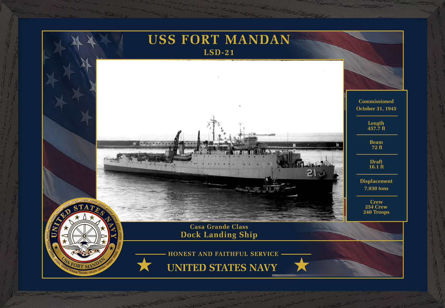 USS Fort Mandan LSD-21 Framed Patriotic Photo