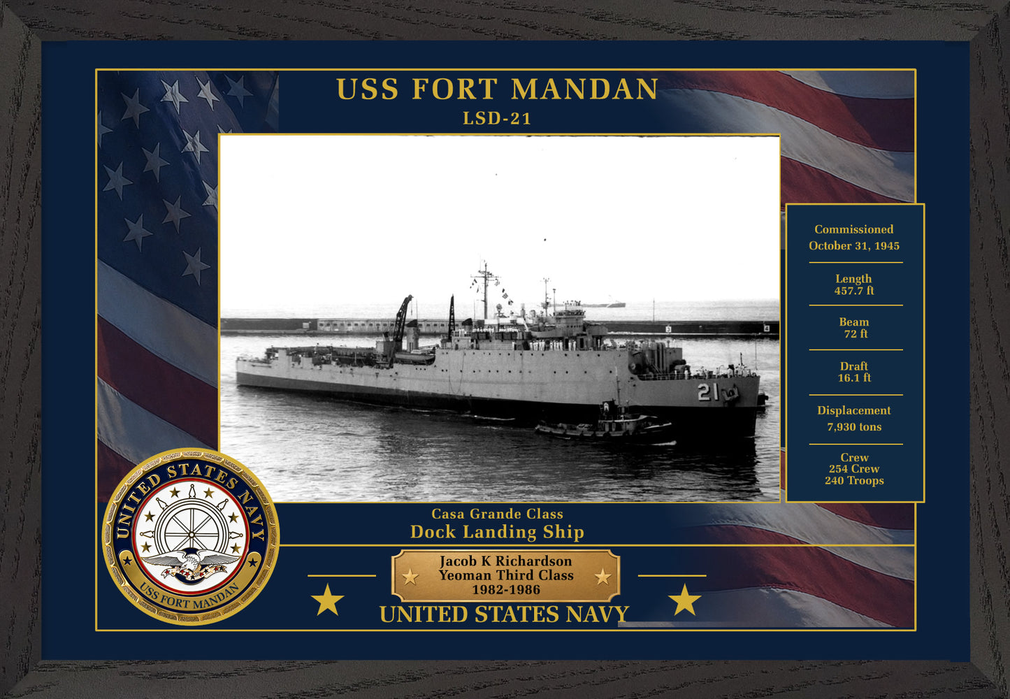 USS Fort Mandan LSD-21 Framed Patriotic Photo