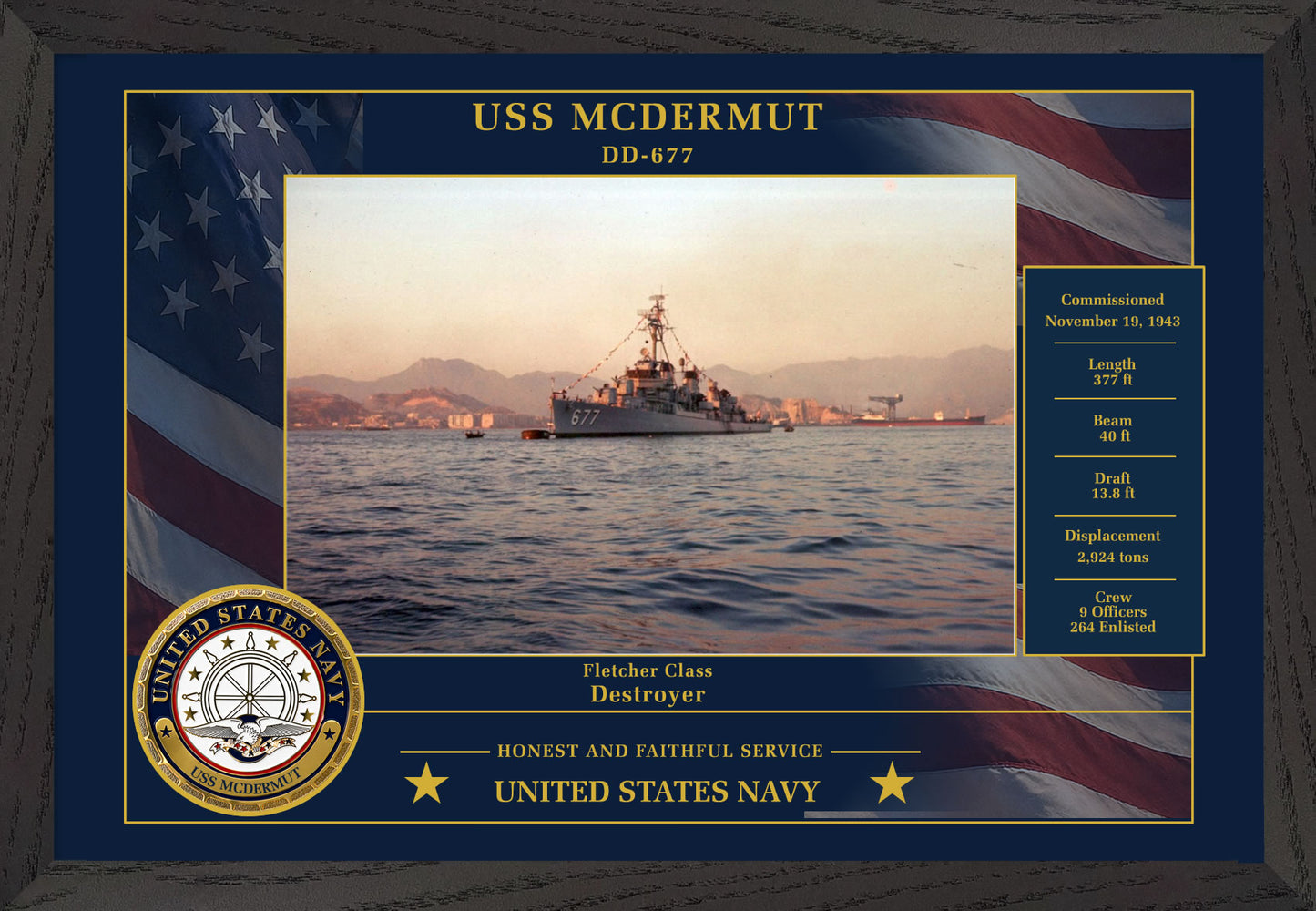 USS Mcdermut DD-677 Framed Patriotic Photo