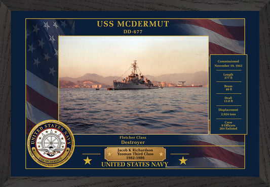 USS Mcdermut DD-677 Framed Patriotic Photo