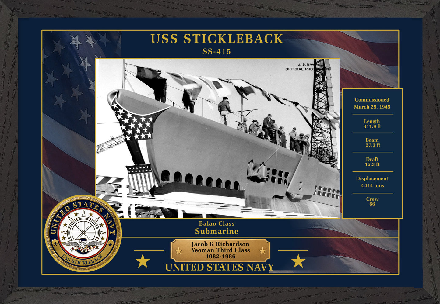 USS Stickleback SS-415 Framed Patriotic Photo