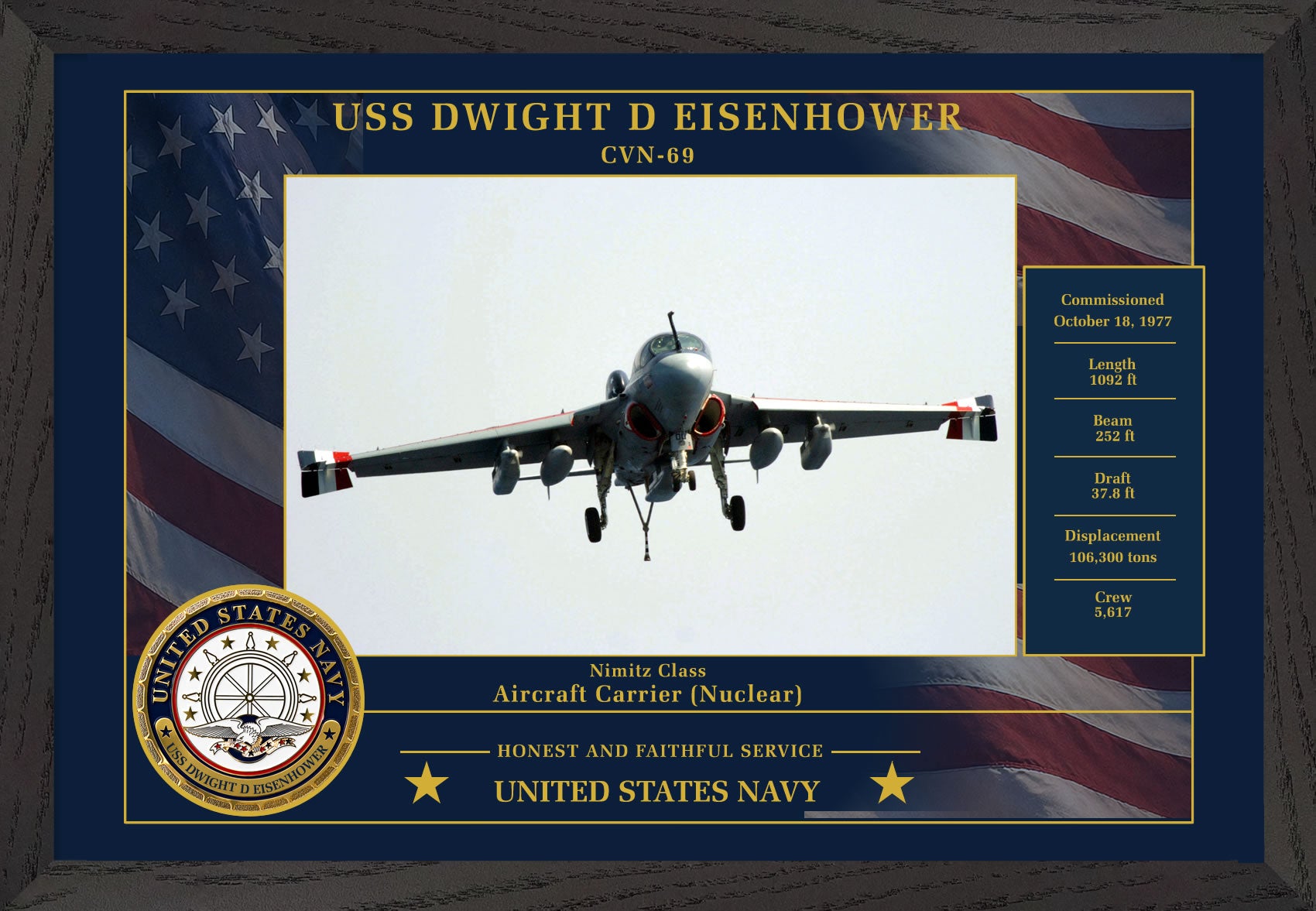 USS Dwight D Eisenhower CVN-69 Framed Patriotic Photo