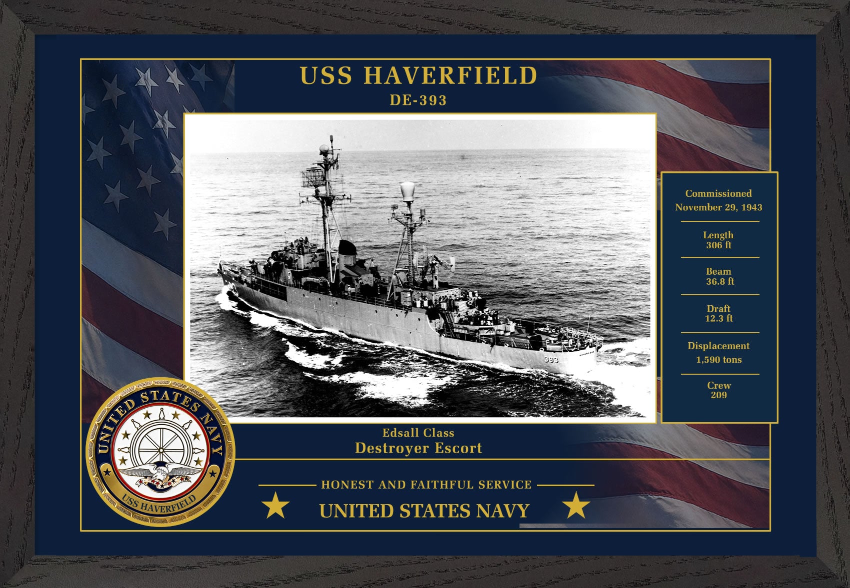USS Haverfield DE-393 Framed Patriotic Photo