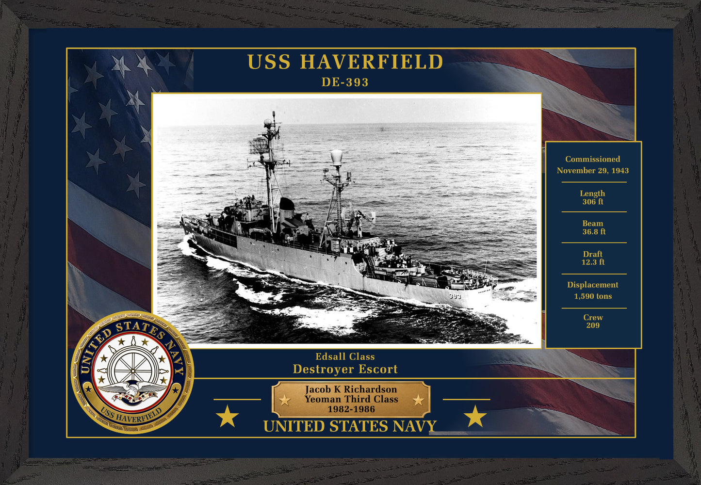 USS Haverfield DE-393 Framed Patriotic Photo
